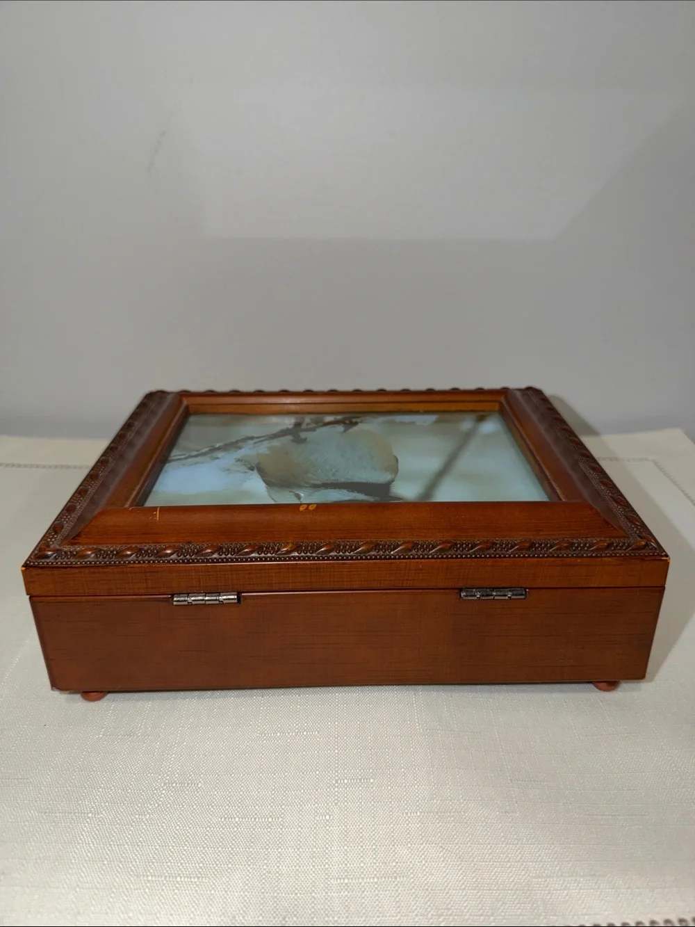 Vintage Style Brown Picture Frame Trinket Keepsake Musical Jewelry Box